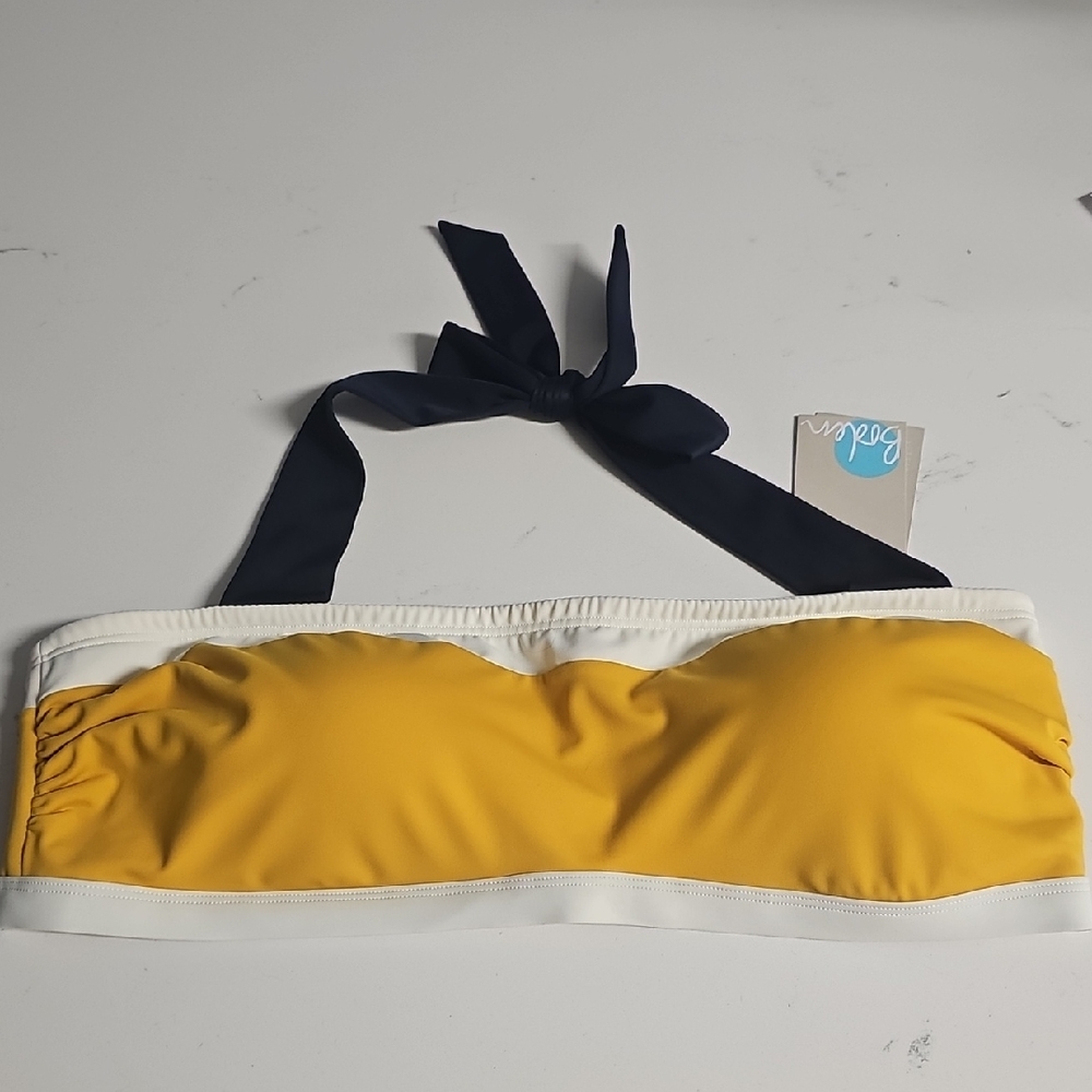 Boden Mustard and Cream Bikini Top
